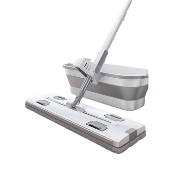 Επίπεδη σκούπα με πλύσιμο χωρίς χρήση χεριών, κεφαλή από μικροϊνές, ράβδος από ανοξείδωτο χάλυβα, διπλούμενος τετράγωνος κάδος, φορτίο έως 10 kg