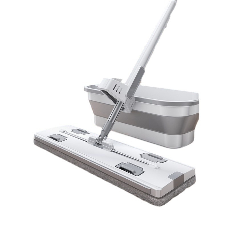 Επίπεδη σκούπα με πλύσιμο χωρίς χρήση χεριών, κεφαλή από μικροϊνές, ράβδος από ανοξείδωτο χάλυβα, διπλούμενος τετράγωνος κάδος, φορτίο έως 10 kg