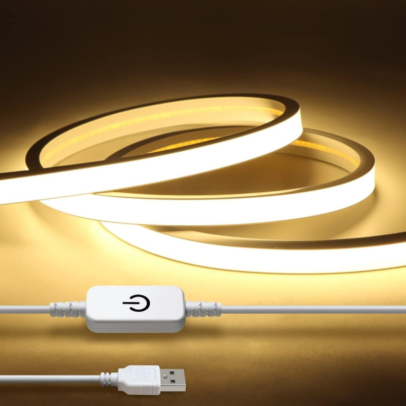 Monochromatinė 5V neono lemputė su prisilietimo jungikliu reguliuojamam šviesos lygiui, 120 LED (3528), 180° spindulio kampas, skirtas spintelėms