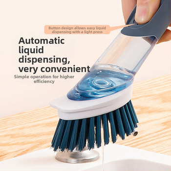 Σετ βούρτσας καθαρισμού κουζίνας με θήκη υγρών – μακριά λαβή, σφουγγάρι και βούρτσα καθαρισμού (ανοξείδωτος χάλυβας, TPR, σκληρή επικάλυψη, PP σφουγγάρι)