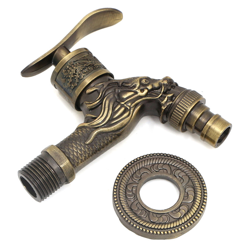 Zidna slavina od cinkovog legura s brzim otvaranjem, drakon dizajn, PT-021, antik završna obrada, bakreni jezgreni ventil