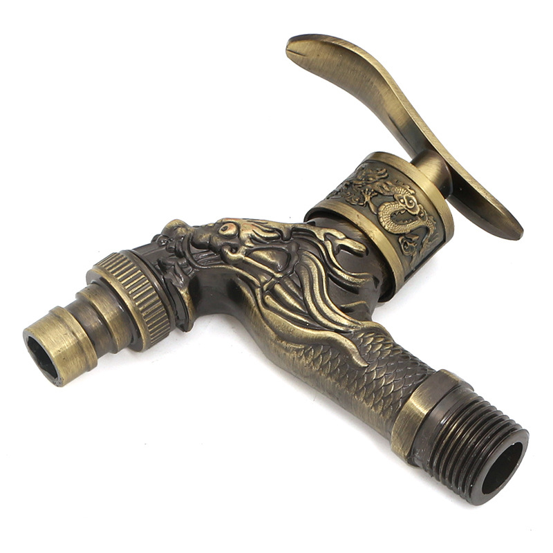 Zidna slavina od cinkovog legura s brzim otvaranjem, drakon dizajn, PT-021, antik završna obrada, bakreni jezgreni ventil