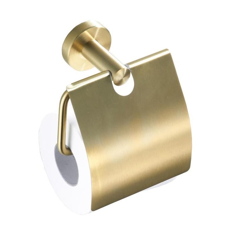 Nerūdijančio plieno tualetinio popieriaus laikiklis su šlifuotu auksiniu paviršiumi, apvalios formos, su telefono laikymo skyriumi