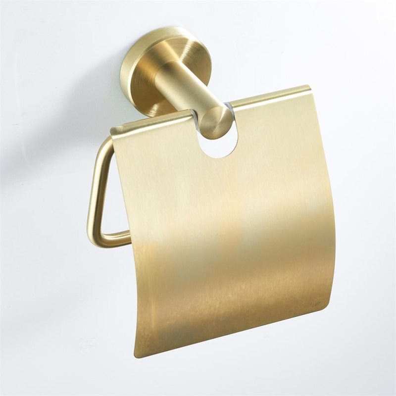 Nerūdijančio plieno tualetinio popieriaus laikiklis su šlifuotu auksiniu paviršiumi, apvalios formos, su telefono laikymo skyriumi