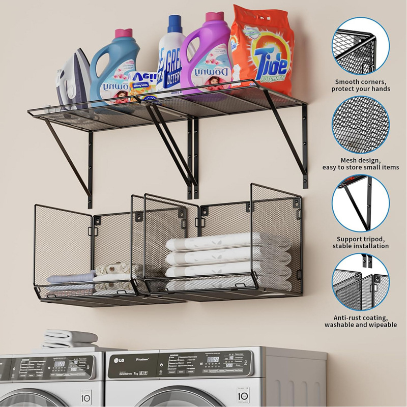 Két szintes falra szerelhető ruhás polc, vasból, nedvességálló, multifunkcionális, ideális kozmetikai tároláshoz, konyha, hálószoba, fürdőszoba