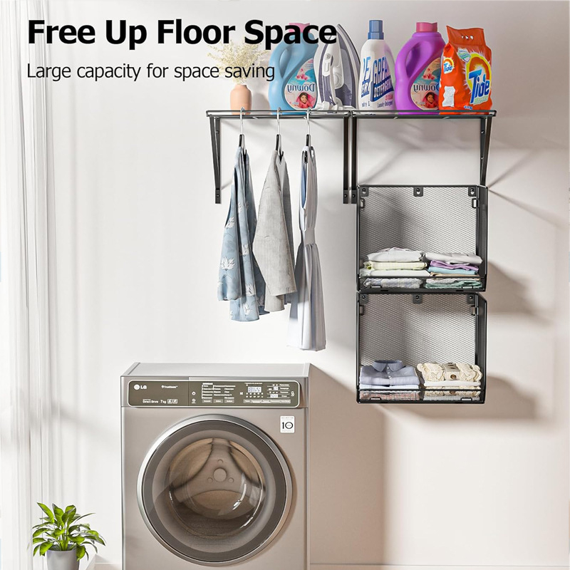 Két szintes falra szerelhető ruhás polc, vasból, nedvességálló, multifunkcionális, ideális kozmetikai tároláshoz, konyha, hálószoba, fürdőszoba