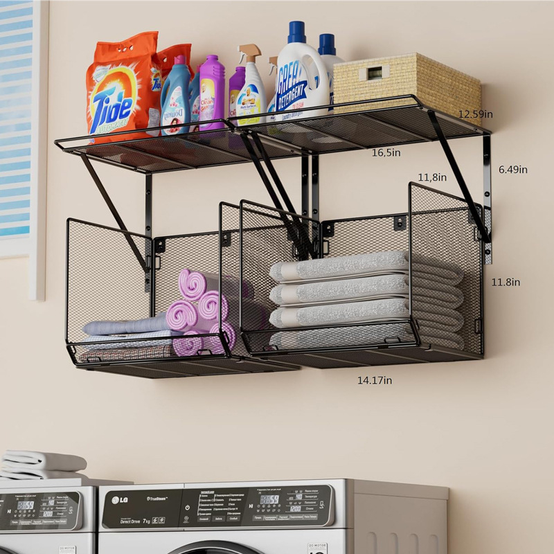 Két szintes falra szerelhető ruhás polc, vasból, nedvességálló, multifunkcionális, ideális kozmetikai tároláshoz, konyha, hálószoba, fürdőszoba