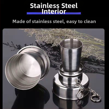 Ανοξείδωτο ποτήρι νερού με επεκτειόμενο-αναδιπλούμενο σχέδιο για εξωτερική χρήση, προσαρμοσμένο με χάραξη επωνύμου.