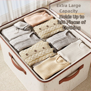 Κουτί αποθήκευσης με φερμουάρ, πτυσσόμενο, 42 L, ύφασμα Τιάνσαν από βαμβάκι και λινό, με καπάκι, φορητό, ανθεκτικό στη σκόνη και στην υγρασία