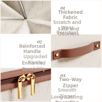 Κουτί αποθήκευσης με φερμουάρ, πτυσσόμενο, 42 L, ύφασμα Τιάνσαν από βαμβάκι και λινό, με καπάκι, φορητό, ανθεκτικό στη σκόνη και στην υγρασία