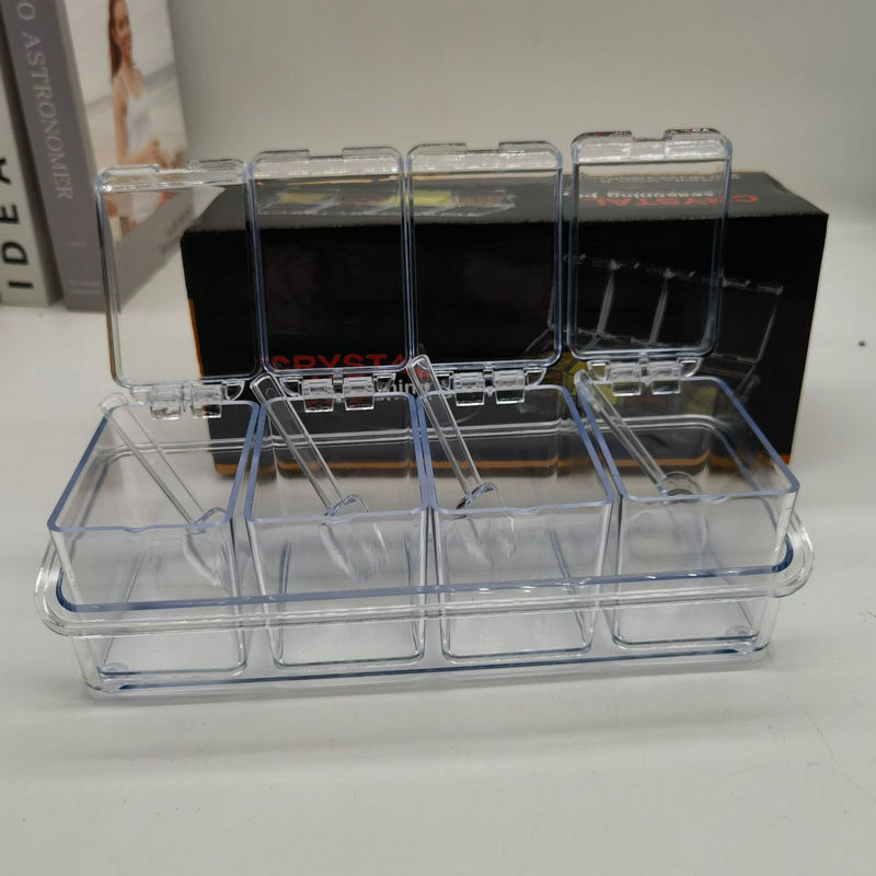 Namų virtuvės prieskonių dėžutė, skaidrus plastikinis indas lipnioms prieskonėms, šiuolaikinis minimalistinis dizainas, išleidimas 2024