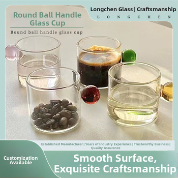 Γυάλινο φλυτζάνι με σφαιρική λαβή - γυαλί υψηλής πυριτικότητας, φυσητό, βαμμένη επιφάνεια, μοντέρνο και απλό στυλ