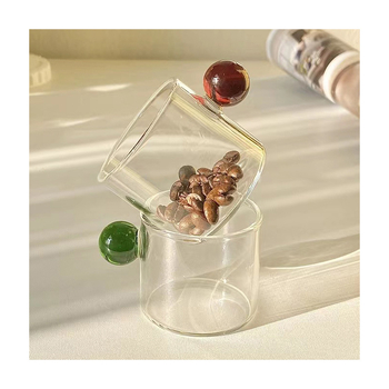 Γυάλινο φλυτζάνι με σφαιρική λαβή - γυαλί υψηλής πυριτικότητας, φυσητό, βαμμένη επιφάνεια, μοντέρνο και απλό στυλ