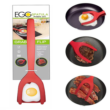 Dviejų funkcijų silikono mentele su klipu omletai, picai ir keptai mėsai; aukštos temperatūros atsparumas, neslidi rankena