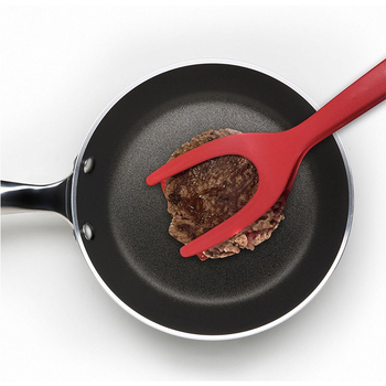 Dviejų funkcijų silikono mentele su klipu omletai, picai ir keptai mėsai; aukštos temperatūros atsparumas, neslidi rankena