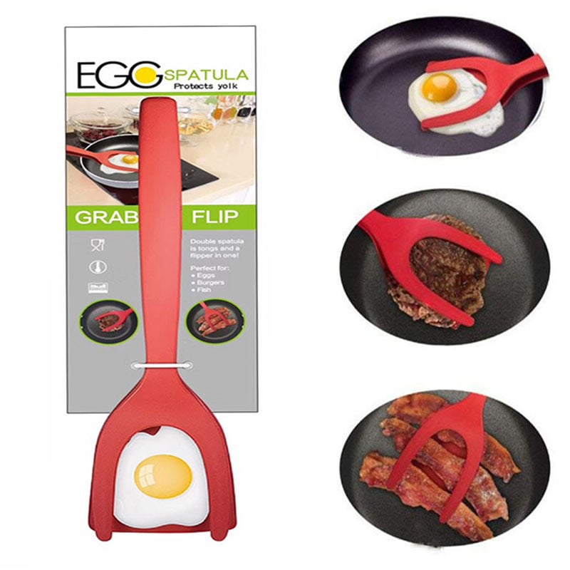 Dviejų funkcijų silikono mentele su klipu omletai, picai ir keptai mėsai; aukštos temperatūros atsparumas, neslidi rankena