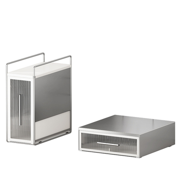 Raft de expunere pentru capsule de cafea, cu spațiu de depozitare pentru plicuri de ceai pe blat și bază pentru aparat de cafea cu sertar, stil modern minimalist