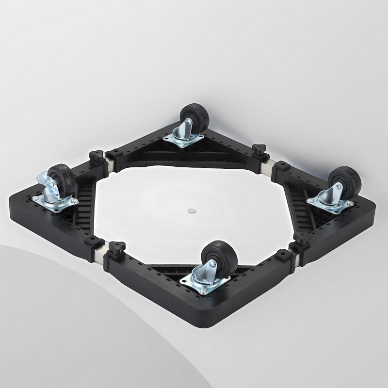 Atbalsts ledusskapim un veļasmazgājamai, universāls pārvietojams teleskopiskais stiprinājums ar bremžu ratiem, nerūsējošs tērauds, 1 līmenis, piemērots dzīvojamai istabai un virtuvei