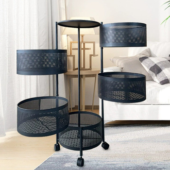 Μεταλλικός δάπεδο περιστρεφόμενος αποθηκευτικός ράφι, 4 επιπέδων, κατάλληλος για κουζίνα, υπνοδωμάτιο, μπάνιο και σαλόνι