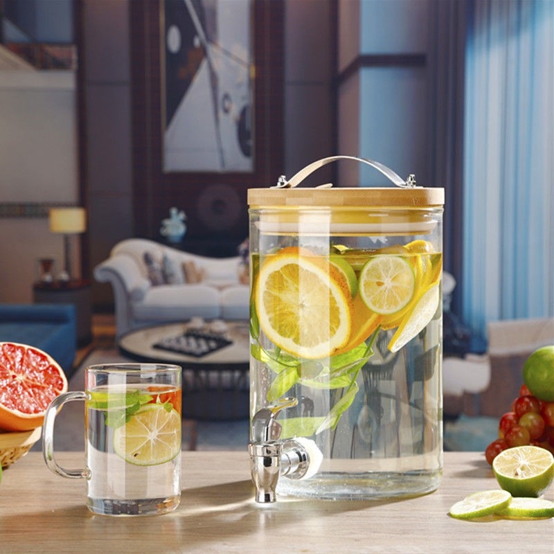 Stiklinė saugyklos indas su čiaupu – atspari aukštoms temperatūroms, tinkama vynui ir gėrimams, namų naudojimui, užsandarintas indas, 6 vnt