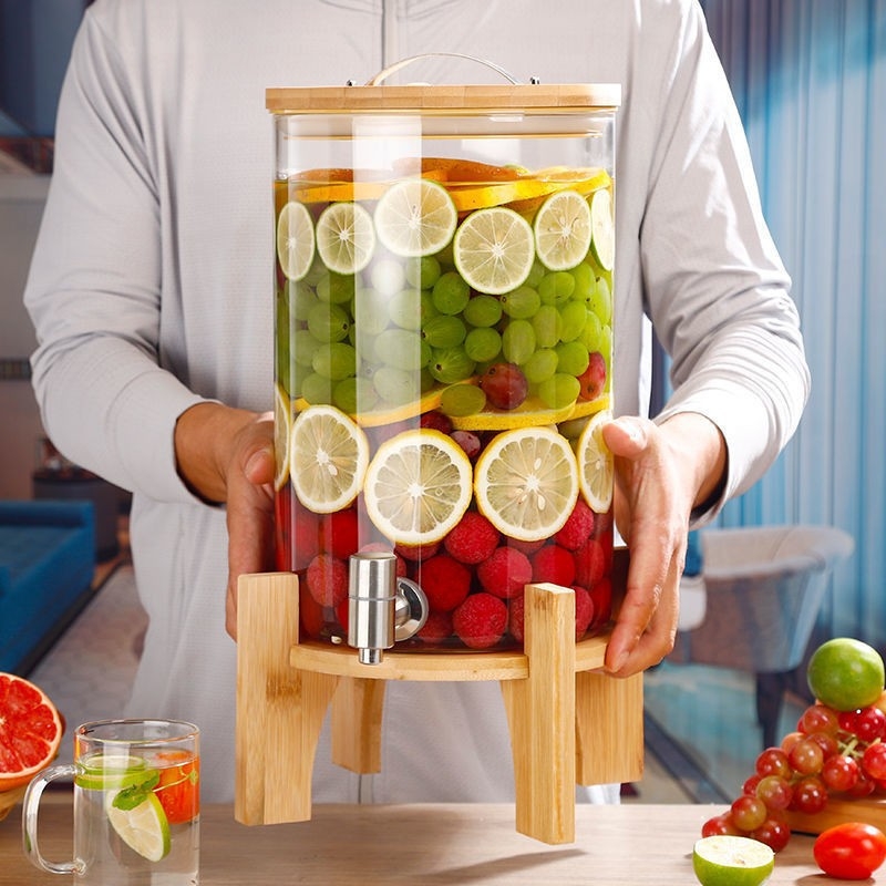 Stiklinė saugyklos indas su čiaupu – atspari aukštoms temperatūroms, tinkama vynui ir gėrimams, namų naudojimui, užsandarintas indas, 6 vnt