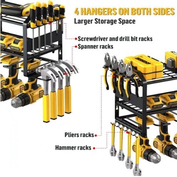 Yaoheng Τοίχο-Τοποθετημένο Ράφι για Ηλεκτρικά Δράπανα, Βαρύ Φορτίο Αποθήκευση Εργαλείων Γκαράζ