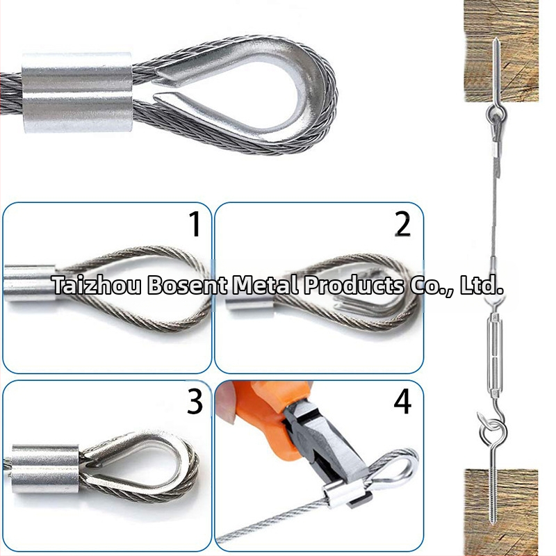 Комплект за окачване на кабел от неръждаема стомана с PVC покритие (Bircant), куки и затягачи за въже