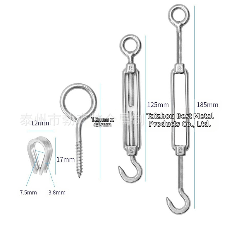 Комплект за окачване на кабел от неръждаема стомана с PVC покритие (Bircant), куки и затягачи за въже