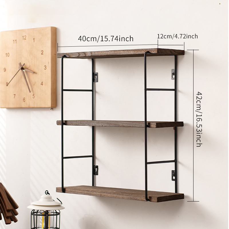 3-rétegű falra szerelhető polc, japán stílusú, fa/bambusz anyagból, csavaros szereléssel, konyha, hálószoba és fürdőszoba tárolására