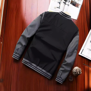 Ανδρικό μπουφάν από πολυεστέρα με σταθερό γιακά, μακριά μανίκια, φερμουάρ, τετραετές εξωτερικό, τσέπες