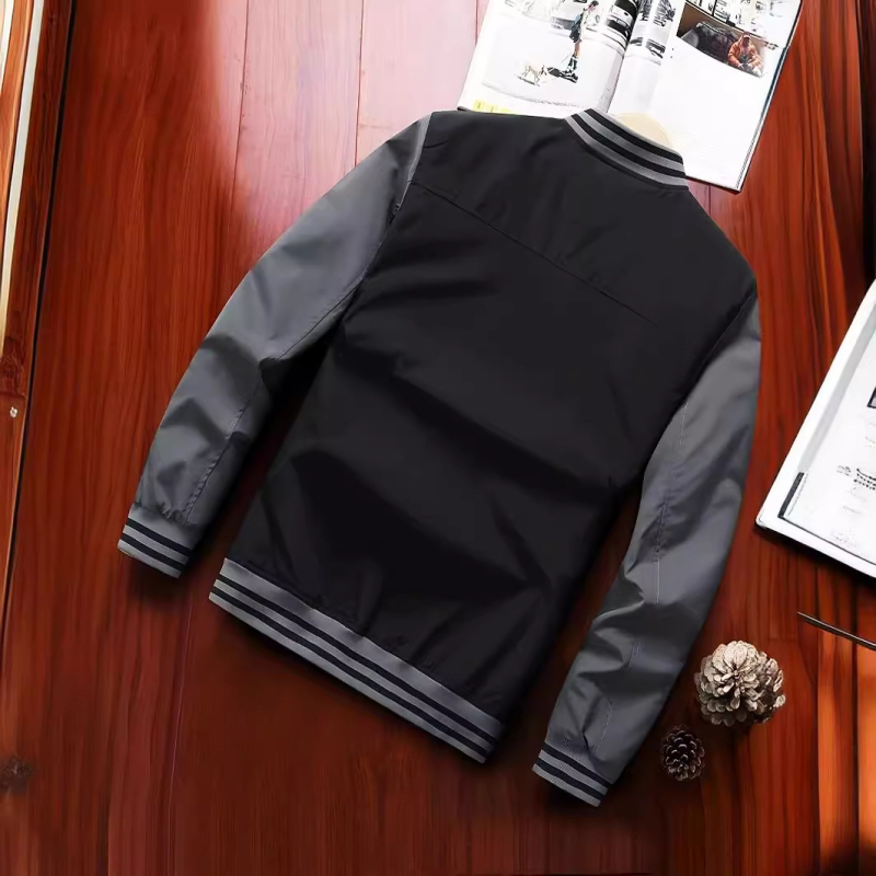 Ανδρικό μπουφάν από πολυεστέρα με σταθερό γιακά, μακριά μανίκια, φερμουάρ, τετραετές εξωτερικό, τσέπες