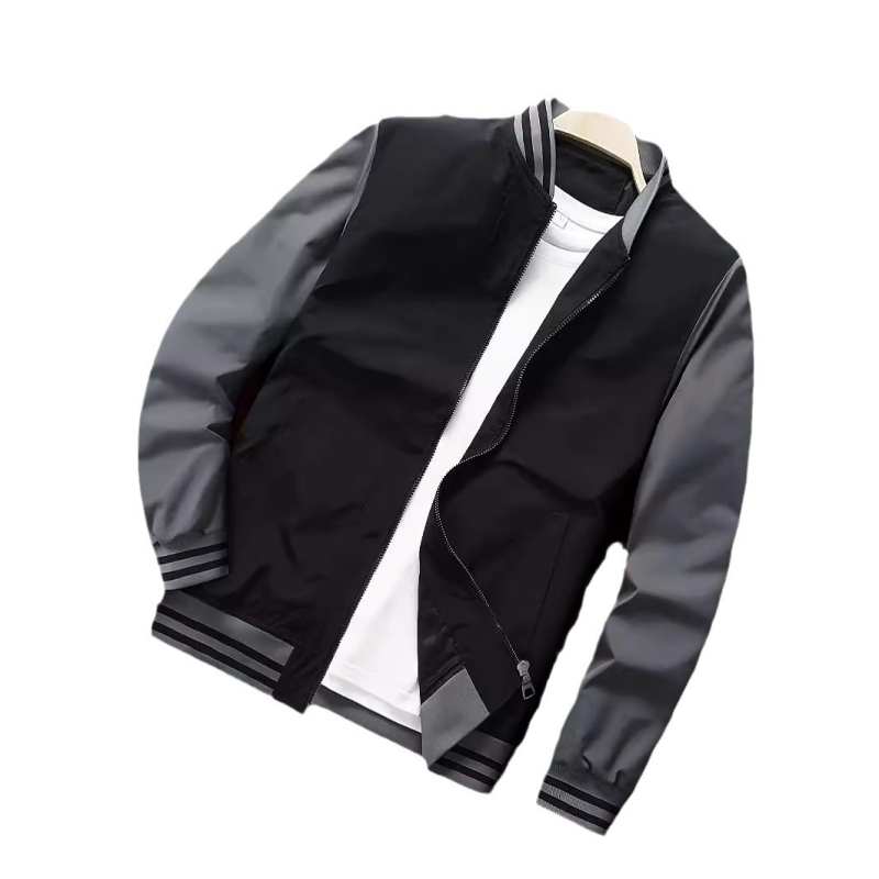 Ανδρικό μπουφάν από πολυεστέρα με σταθερό γιακά, μακριά μανίκια, φερμουάρ, τετραετές εξωτερικό, τσέπες