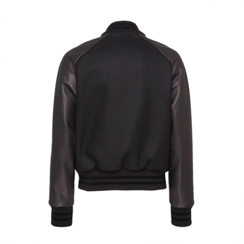 Μπουφάν μπόμπερ – αμερικανικού στιλ, ρετρό, μάλλινο ύφασμα με κεντήματα και PU λεπτομέρειες