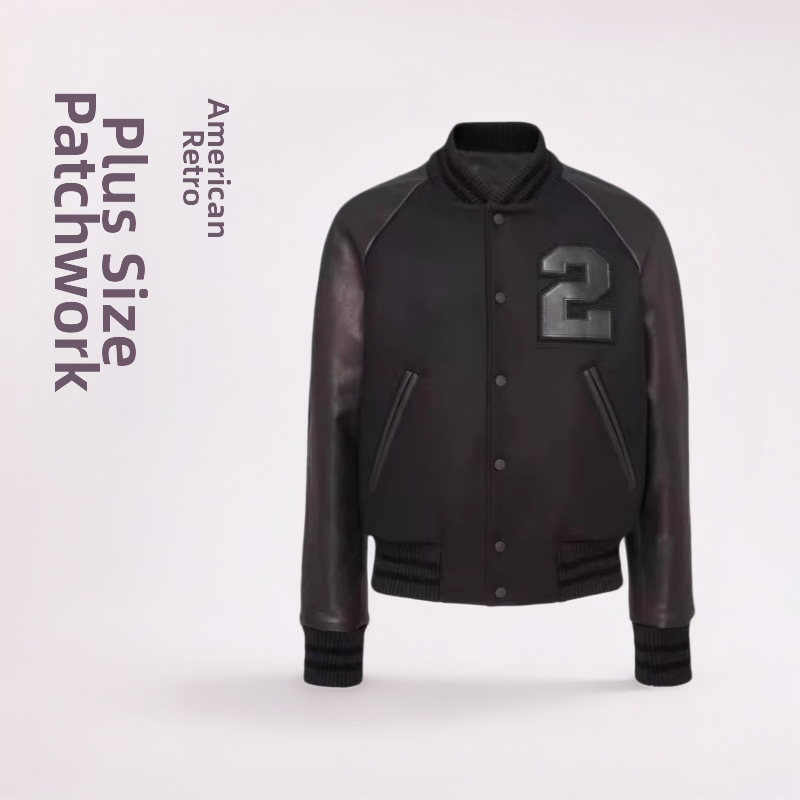 Μπουφάν μπόμπερ – αμερικανικού στιλ, ρετρό, μάλλινο ύφασμα με κεντήματα και PU λεπτομέρειες