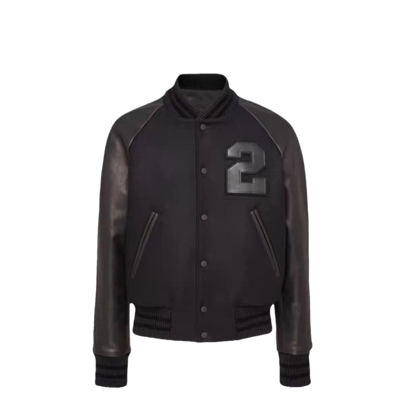 Μπουφάν μπόμπερ – αμερικανικού στιλ, ρετρό, μάλλινο ύφασμα με κεντήματα και PU λεπτομέρειες