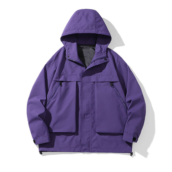 Pánska bunda s kapucňou a zipsom, voľný strih, vonkajší a vnútorný materiál z 100% polyesteru, 3D patch vrecká, vhodná na jar a jeseň