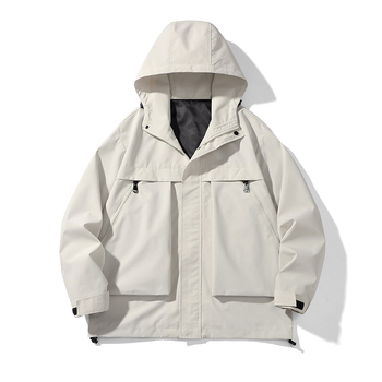 Pánska bunda s kapucňou a zipsom, voľný strih, vonkajší a vnútorný materiál z 100% polyesteru, 3D patch vrecká, vhodná na jar a jeseň