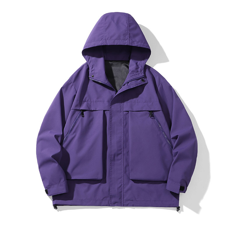 Pánska bunda s kapucňou a zipsom, voľný strih, vonkajší a vnútorný materiál z 100% polyesteru, 3D patch vrecká, vhodná na jar a jeseň