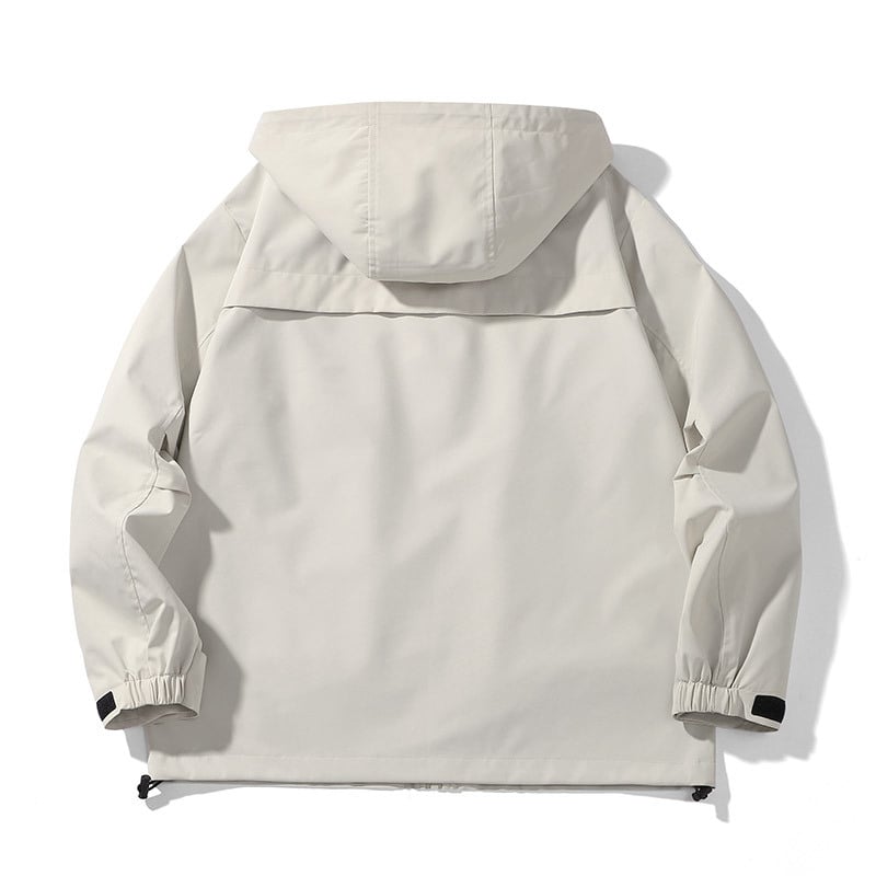 Pánska bunda s kapucňou a zipsom, voľný strih, vonkajší a vnútorný materiál z 100% polyesteru, 3D patch vrecká, vhodná na jar a jeseň