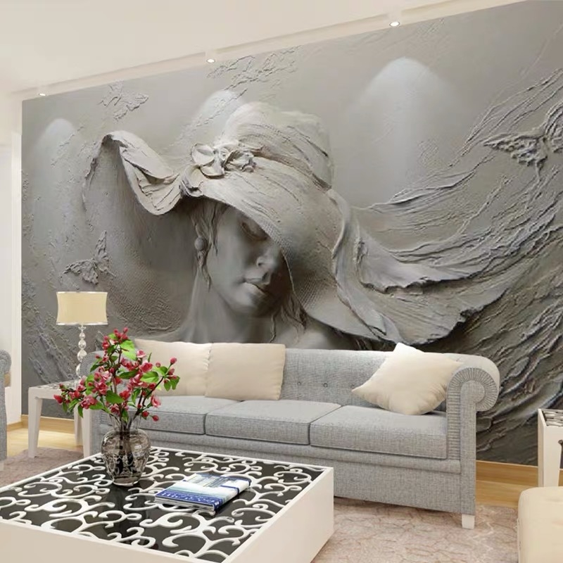 Nordický 3D textilný panel na pozadie televízora, hedvábie, reliéfna textúra, abstraktný dekor, moderný minimalistický štýl