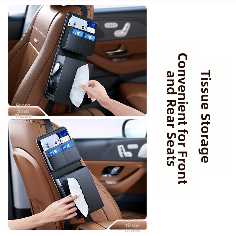 Kožený držiak na vreckovky pre bočnú stranu sedadla auta, Cabron, prispôsobiteľný, súkromná značka k dispozícii
