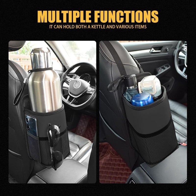 Automobilio sėdynės šono puodelio laikiklis ir daugelio funkcijų laikymo krepšys – oda, modelis 128, kelionė