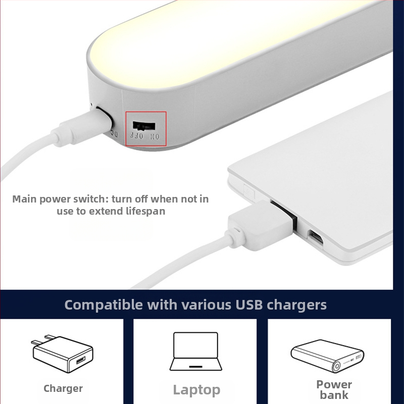 Магнитна LED лампа с USB зареждане, докосване за регулиране яркостта, вградена литиева батерия, модерен минималистичен настолен осветител за общежитие