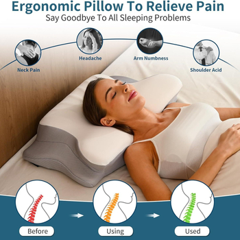 Възглавница за шия с форма на пеперуда, паметна пяна със забавено възстановяване, шийна опора, трикотажен калъф