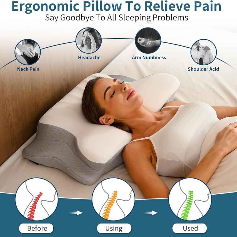Възглавница за шия с форма на пеперуда, паметна пяна със забавено възстановяване, шийна опора, трикотажен калъф