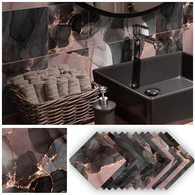 Funlife vastagított öntapadós falipanel, márvány textúra, PVC, geometriai minta, vízálló