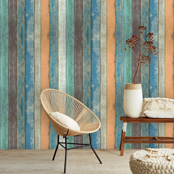 HAOKHOME lipnioji tapetė su medienos raštu, Viduržemio jūros stilius, trijų sluoksnių PVC, gaisro atspari ir atspari vandeniui.