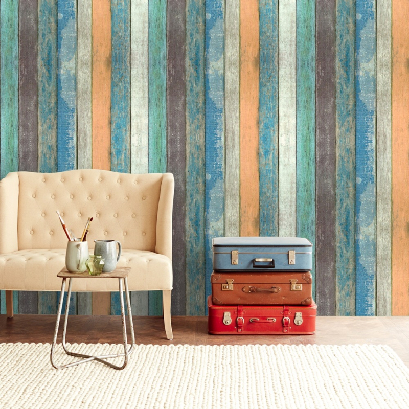 HAOKHOME lipnioji tapetė su medienos raštu, Viduržemio jūros stilius, trijų sluoksnių PVC, gaisro atspari ir atspari vandeniui.