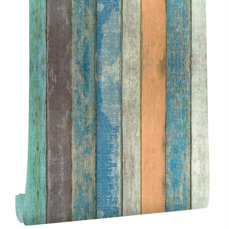 HAOKHOME lipnioji tapetė su medienos raštu, Viduržemio jūros stilius, trijų sluoksnių PVC, gaisro atspari ir atspari vandeniui.