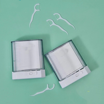 Automātiska zobu diegu kastīte ar 120 vienreizējām izliektām zobu diegu kociņām pieaugušajiem